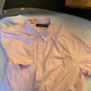 Nautica Men's Light Pink Casual short sleeved Shirt, men’s Large